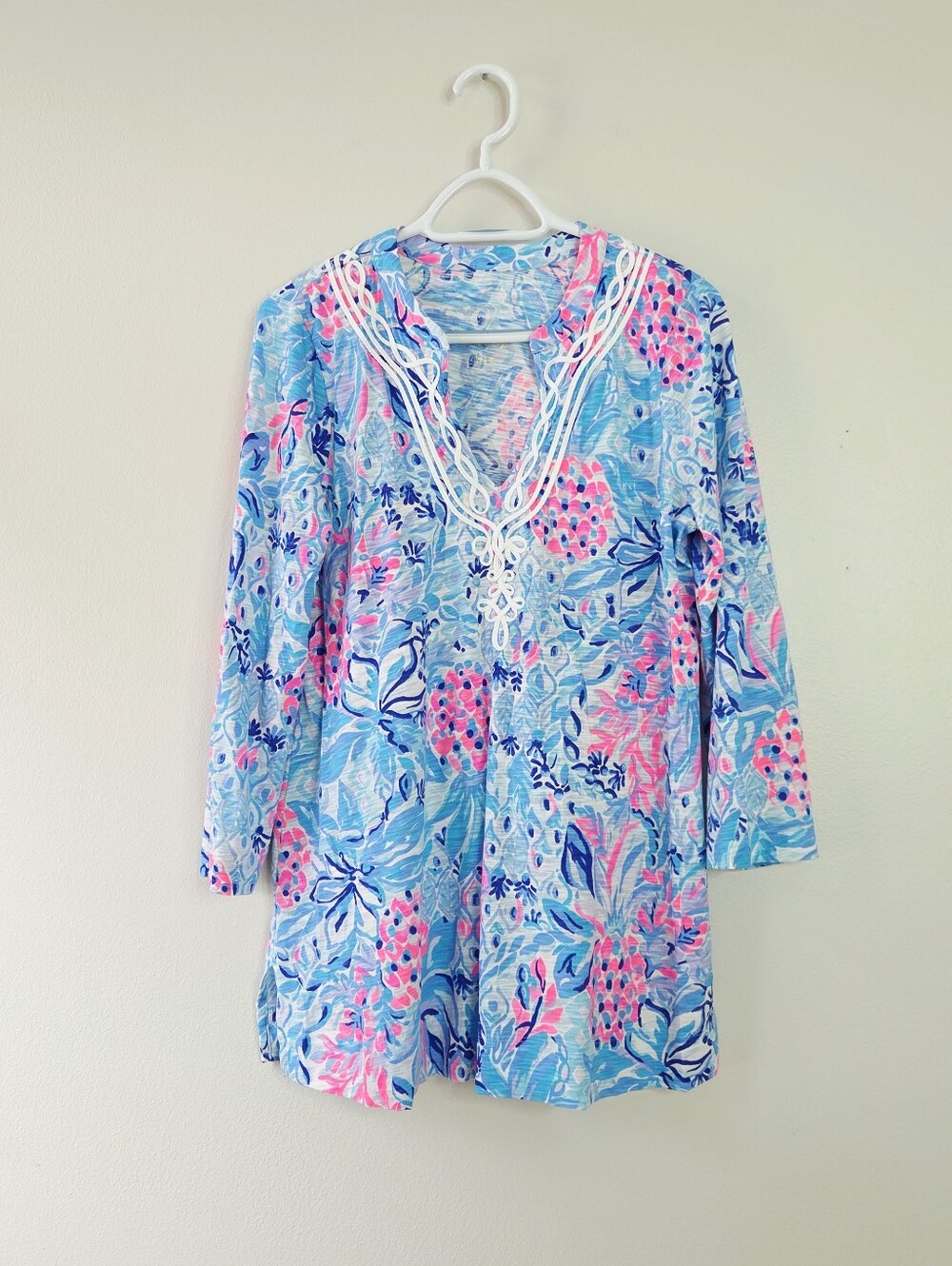 Lilly Pulitzer Kaia  Zanzibar Blue Party Princess Tunic Top  Size Large